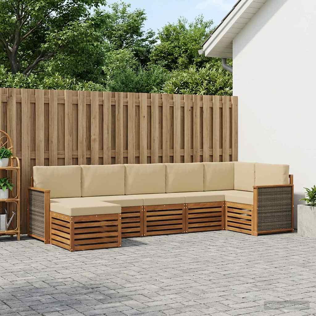Sektionalsofa sæt 6 pcs Naturfarvet Soli Akacietræ og polyester