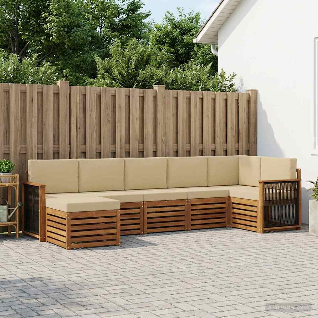 Sektionalsofa sæt 6 pcs Naturfarvet Soli Akacietræ og polyester