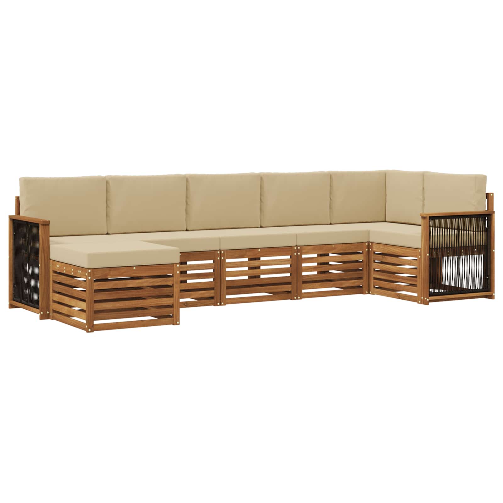 Sektionalsofa sæt 6 pcs Naturfarvet Soli Akacietræ og polyester