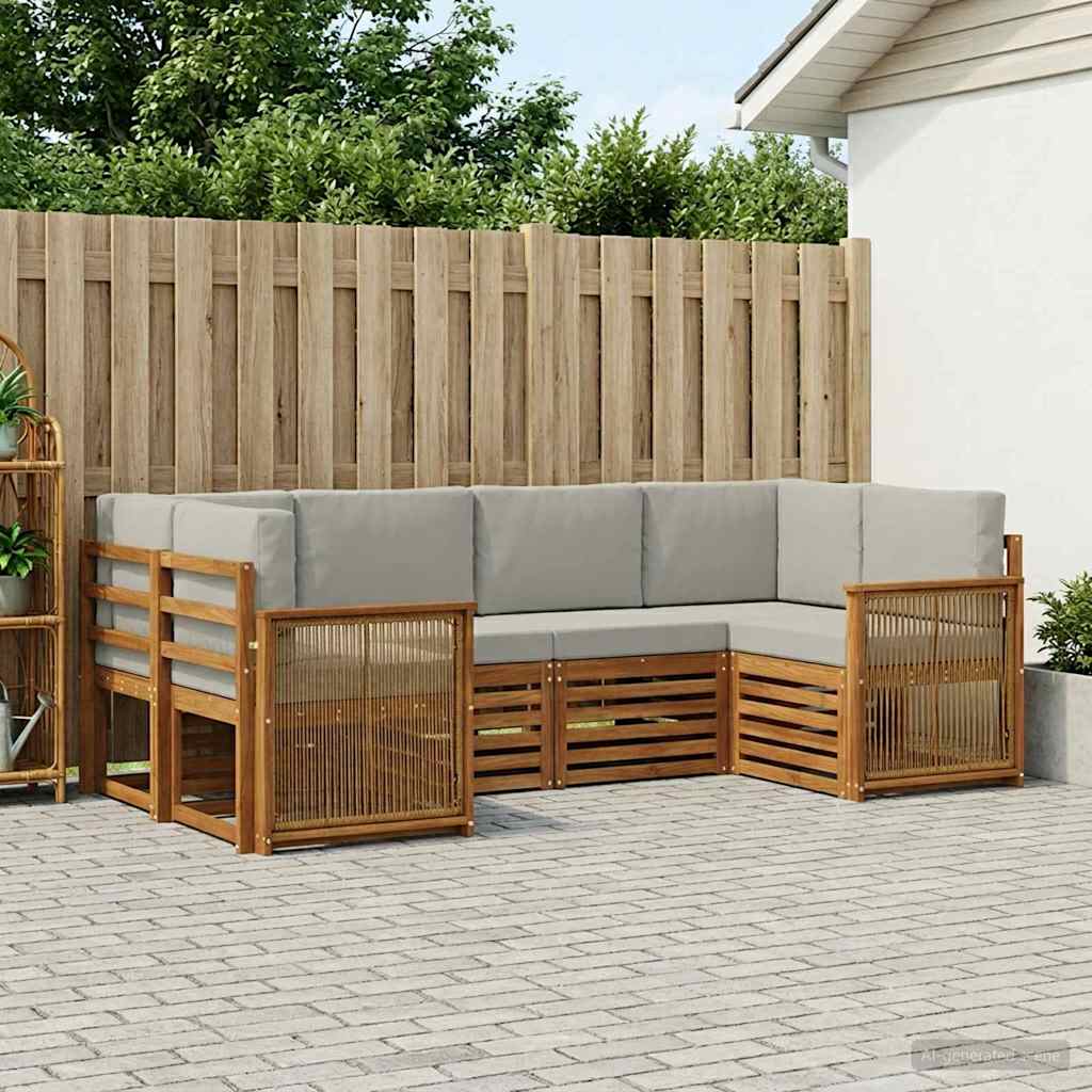 Sektionalsofa sæt med pude 5 pcs Naturfarvet og lysegrå