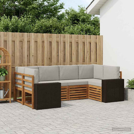 Sektionalsofa sæt 6 pcs Naturfarvet og lysegrå Polyester