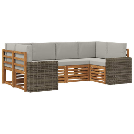 Sektionalsofa sæt 6 pcs Naturfarvet og lysegrå Polyester