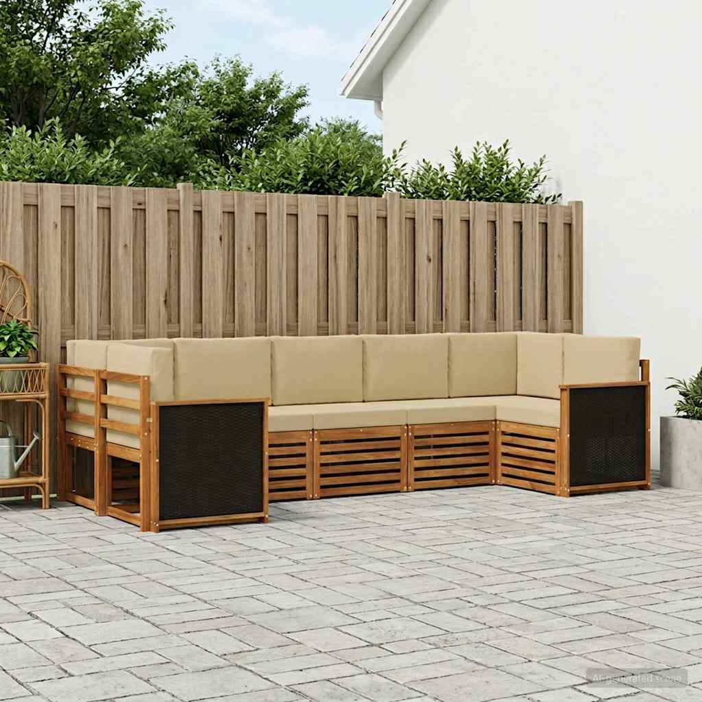 Sektionalsofa sæt 6 pcs Naturfarvet Soli Akacietræ og polyester