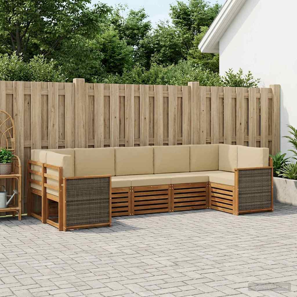 Sektionalsofa sæt 6 pcs Naturfarvet Soli Akacietræ og polyester