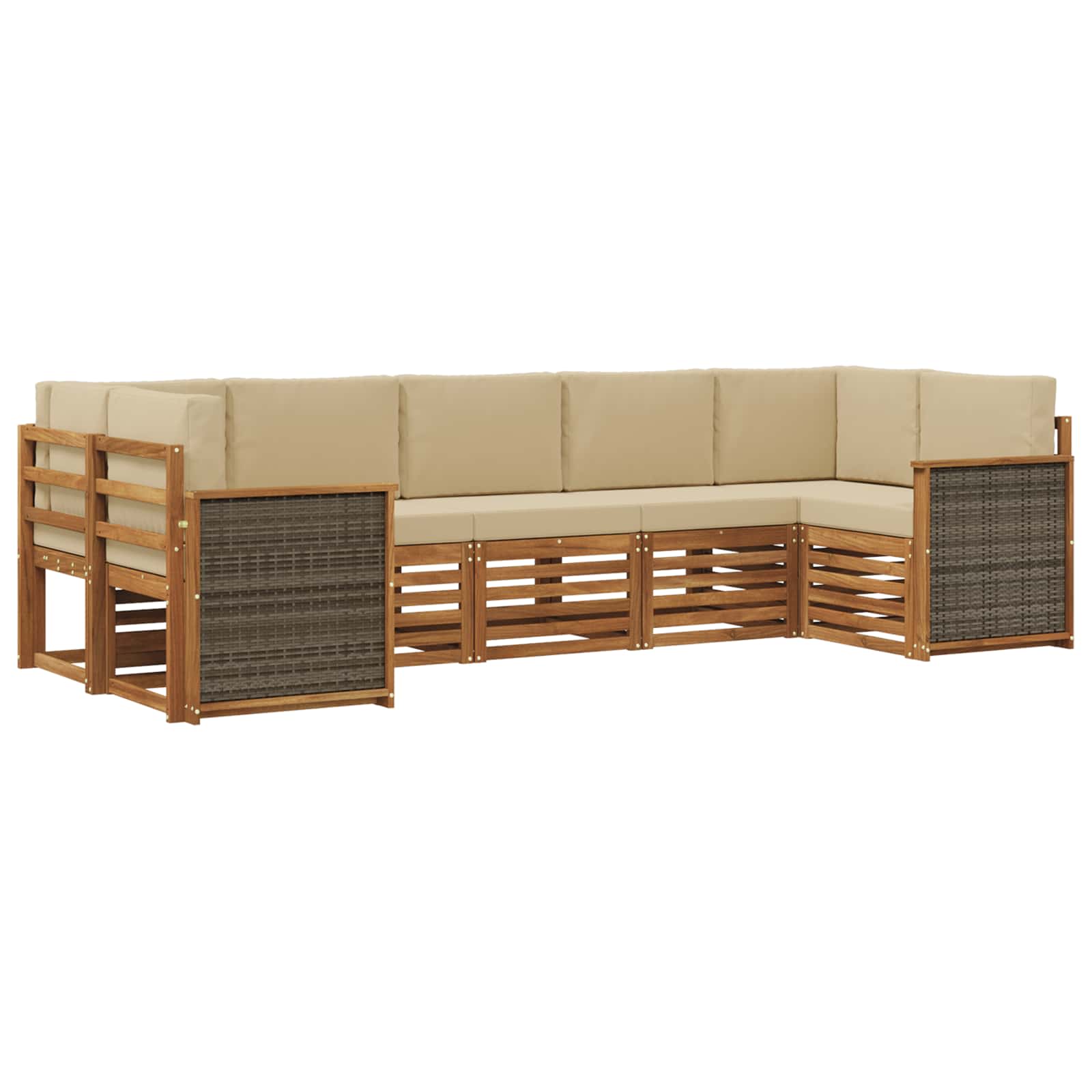 Sektionalsofa sæt 6 pcs Naturfarvet Soli Akacietræ og polyester