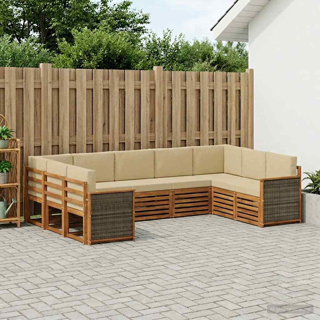 Sektionalsofa sæt 7 pcs Naturfarvet Soli Akacietræ og polyester