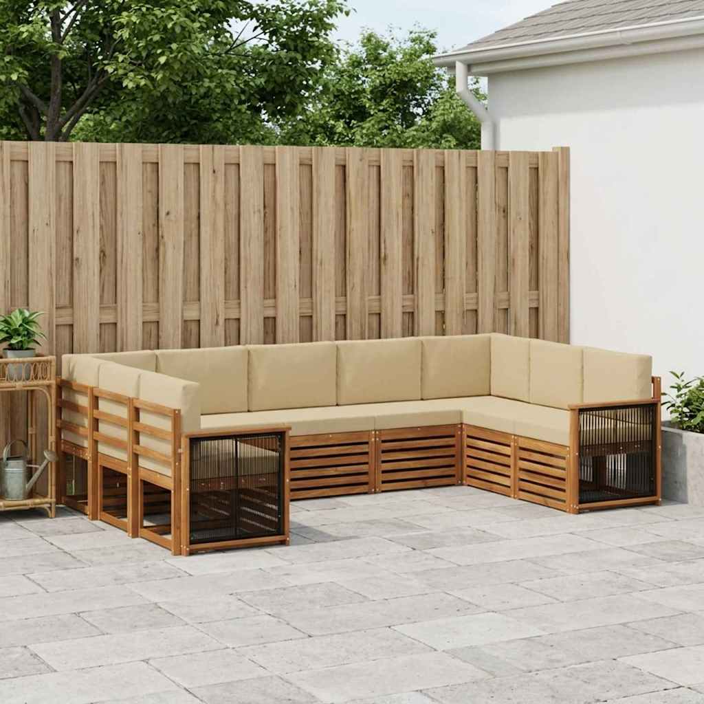 Sektionalsofa sæt 7 pcs Naturfarvet Soli Akacietræ og polyester