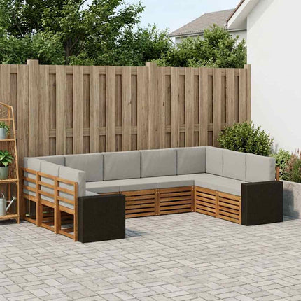 Udendørs sofagruppe 9 pcs Naturfarvet og lysegrå Polyester