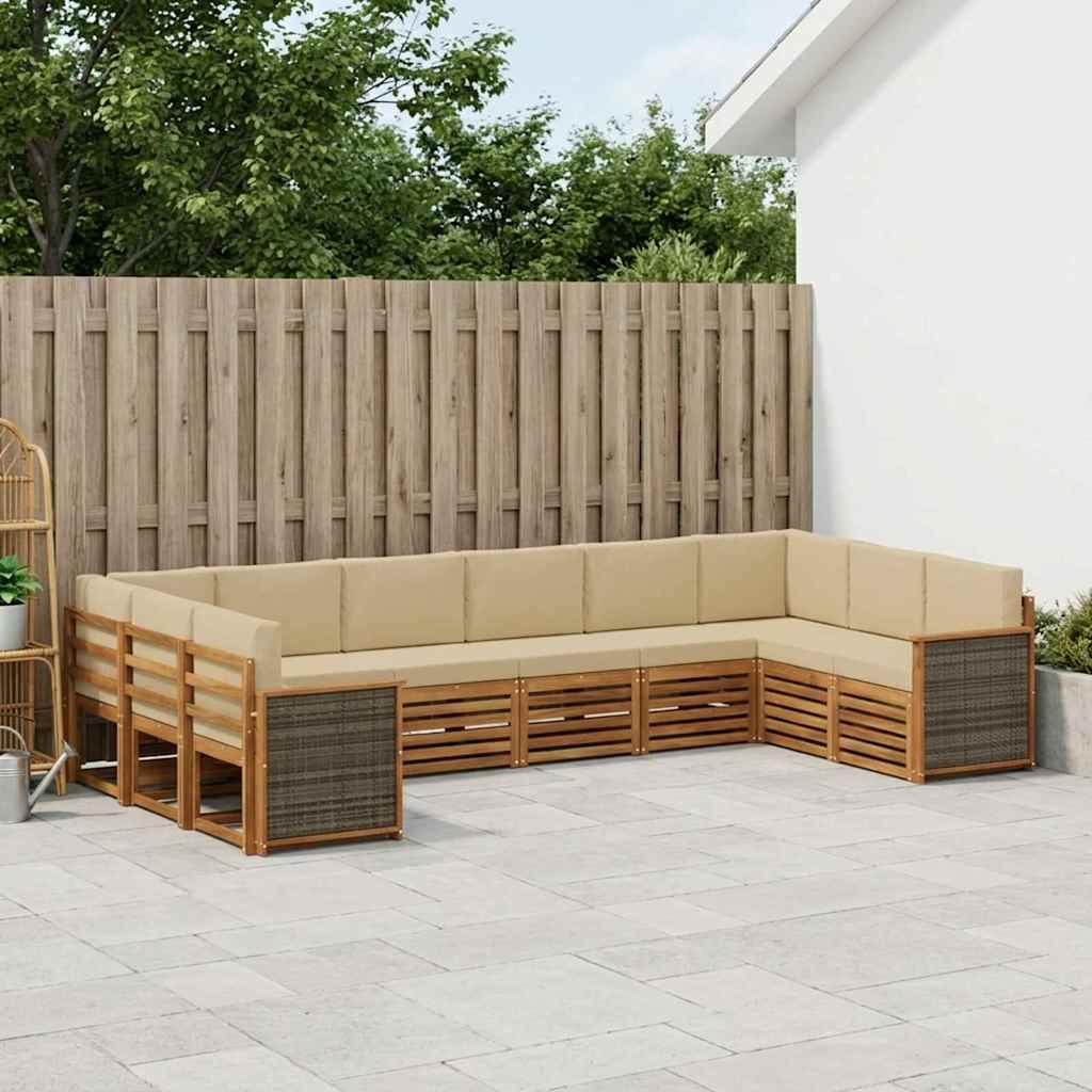 Sektionalsofa sæt 7 pcs Naturfarvet Soli Akacietræ og polyester