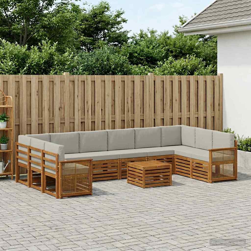 Udendørs sofagruppe med pude 8 pcs Naturfarvet og lysegrå