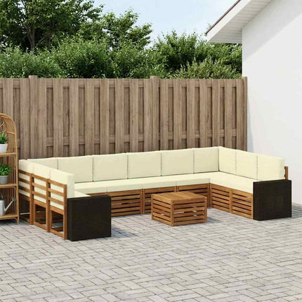 Udendørs sofagruppe med pude 11 pcs Naturlig og Fløde Polyester