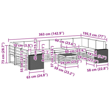 Udendørs sofagruppe med pude 11 pcs Naturlig og Fløde Polyester