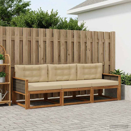 Udendørs sofagruppe med pude 3 pcs Naturlig og Beige