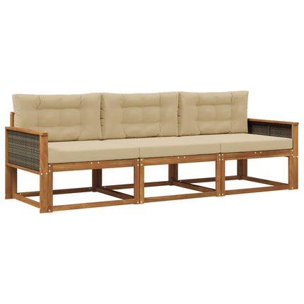 Udendørs sofagruppe med pude 3 pcs Naturlig og Beige