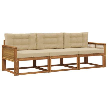 Udendørs sofagruppe med pude 3 pcs Naturlig og Beige
