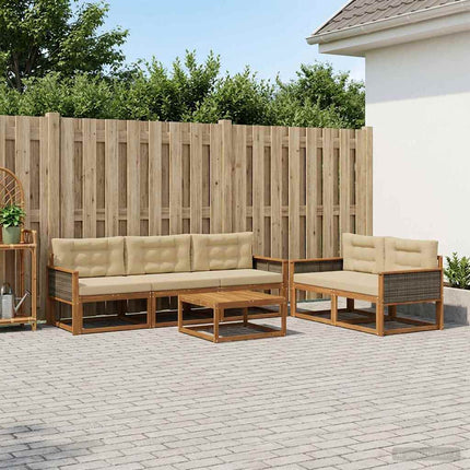 Udendørs sofagruppe med pude 6 pcs Naturlig og Beige