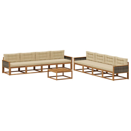Udendørs sofagruppe med pude 9 pcs Naturlig og Beige