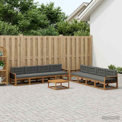 Udendørs sofagruppe med pude 9 pcs Naturlig og Antracit