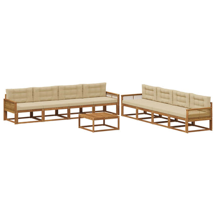 Udendørs sofagruppe med pude 9 pcs Naturlig og Beige