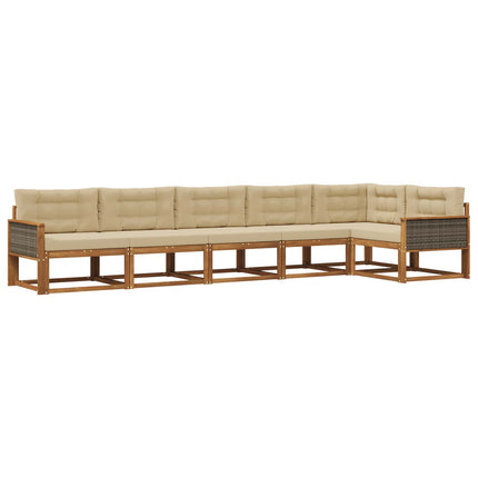 Udendørs sofagruppe med pude 6 pcs Naturlig og Beige