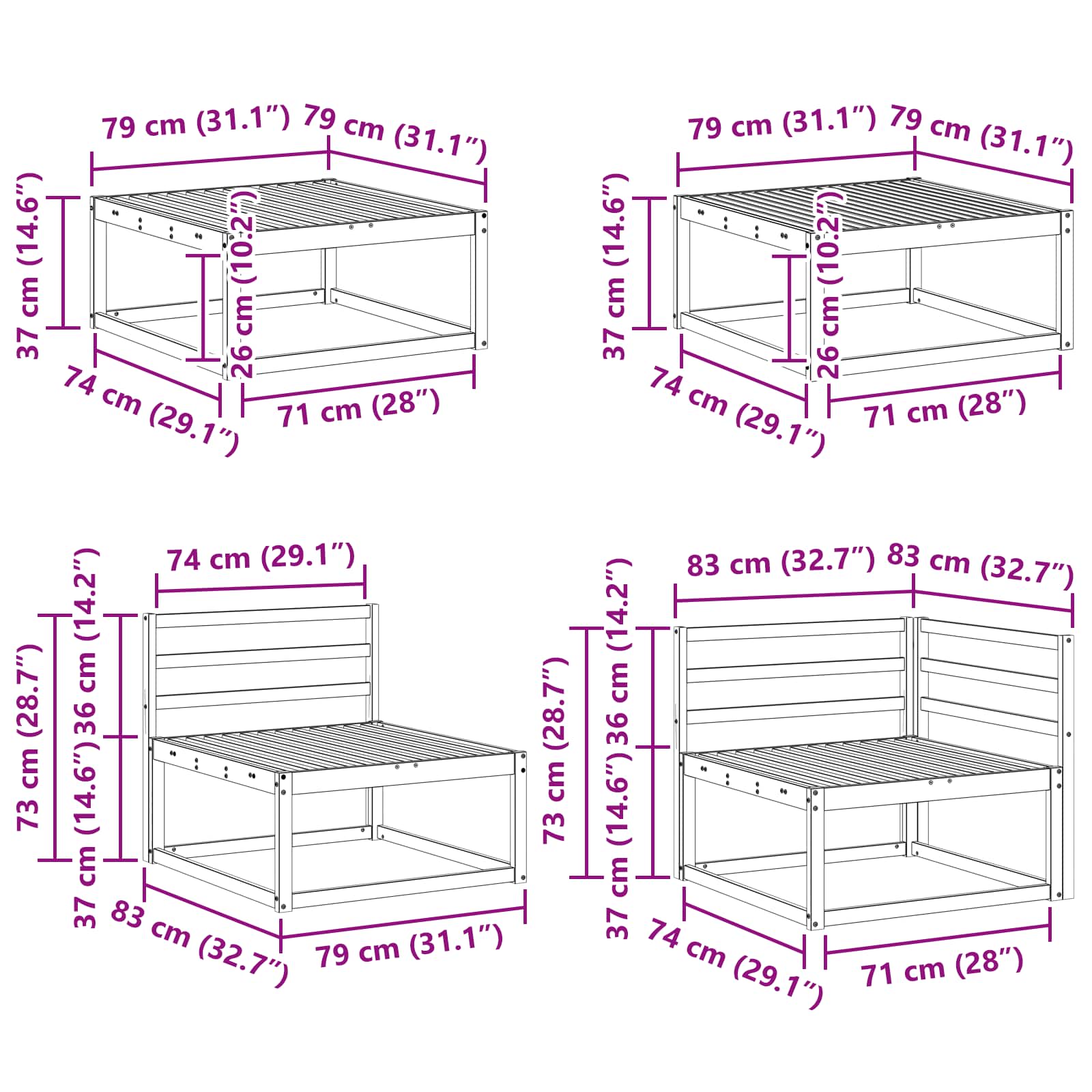 Udendørs sofagruppe 7 pcs Naturfarvet Massivt Akacietræ