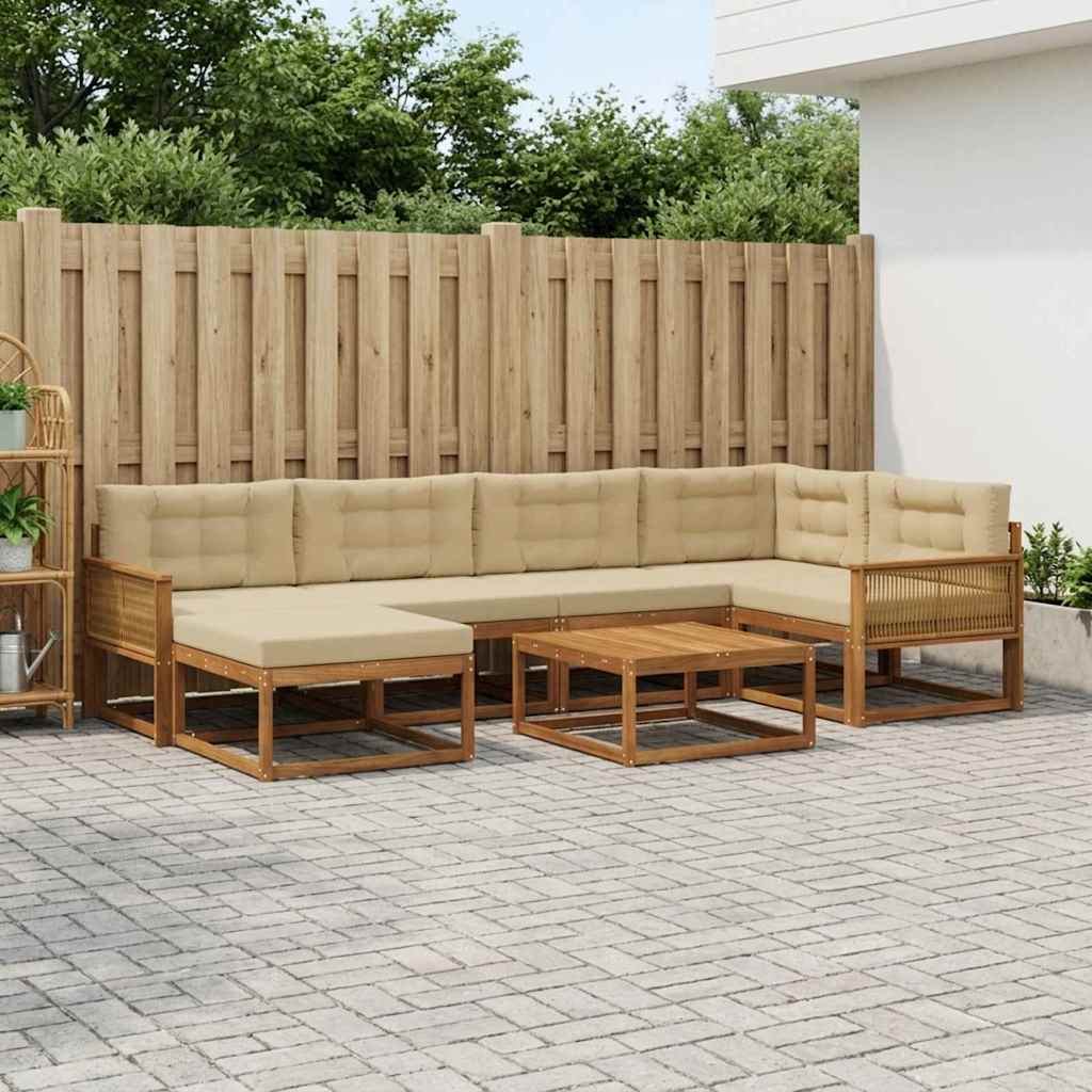 Udendørs sofagruppe med pude 7 pcs Naturlig og Beige