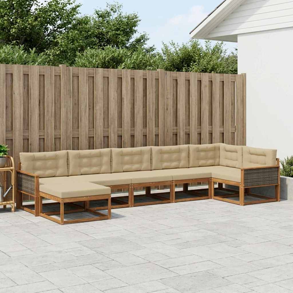 Udendørs sofagruppe med pude 7 pcs Naturlig og Beige