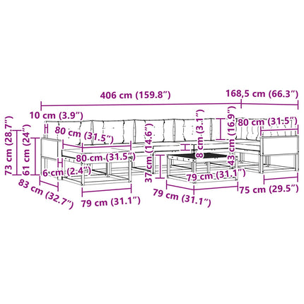 Udendørs sofagruppe med pude 8 pcs Naturlig og Fløde