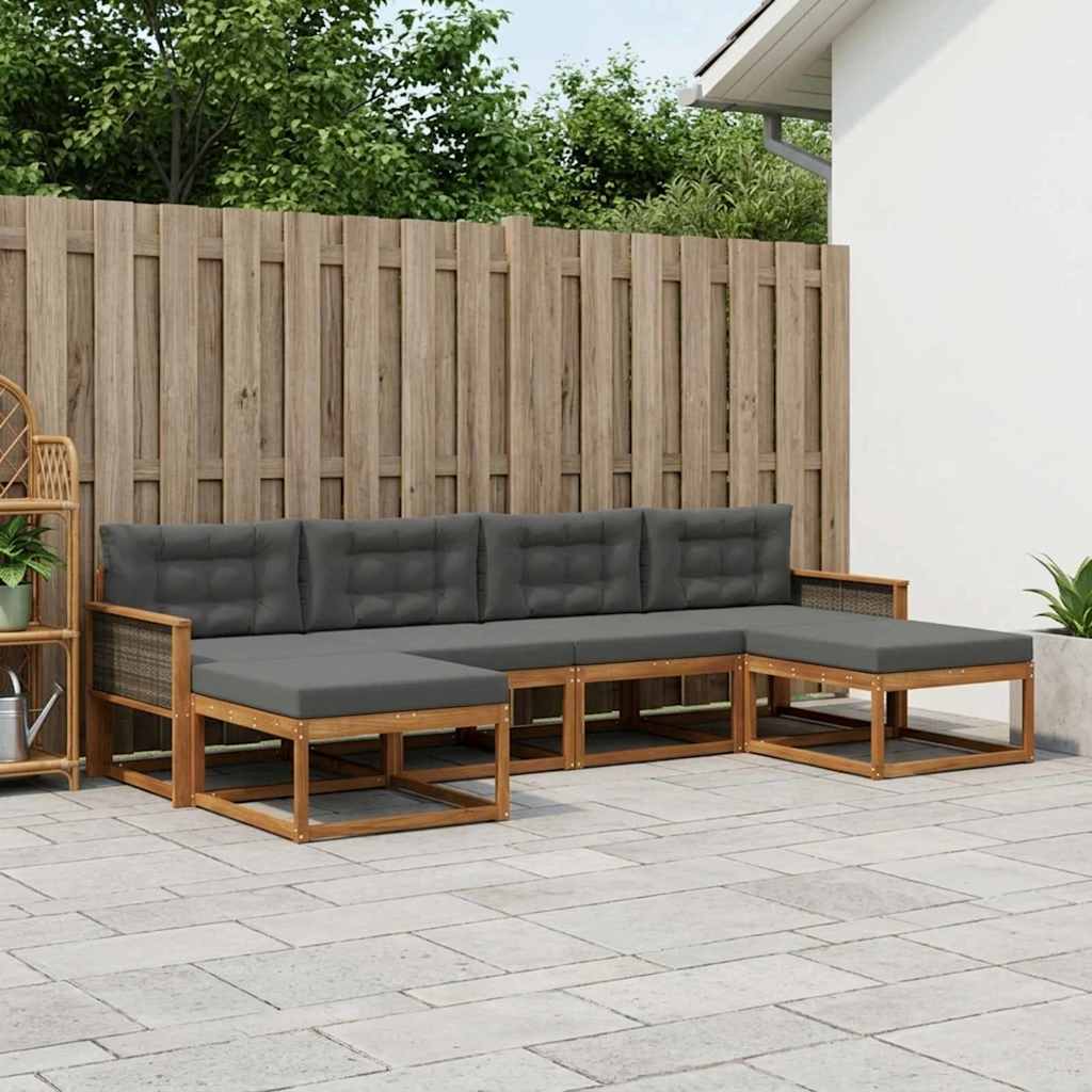 Udendørs sofagruppe med pude 6 pcs Naturlig og Antracit