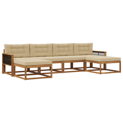 Udendørs sofagruppe med pude 6 pcs Naturlig og Beige