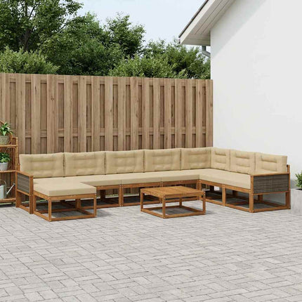 Udendørs sofagruppe med pude 9 pcs Naturlig og Beige