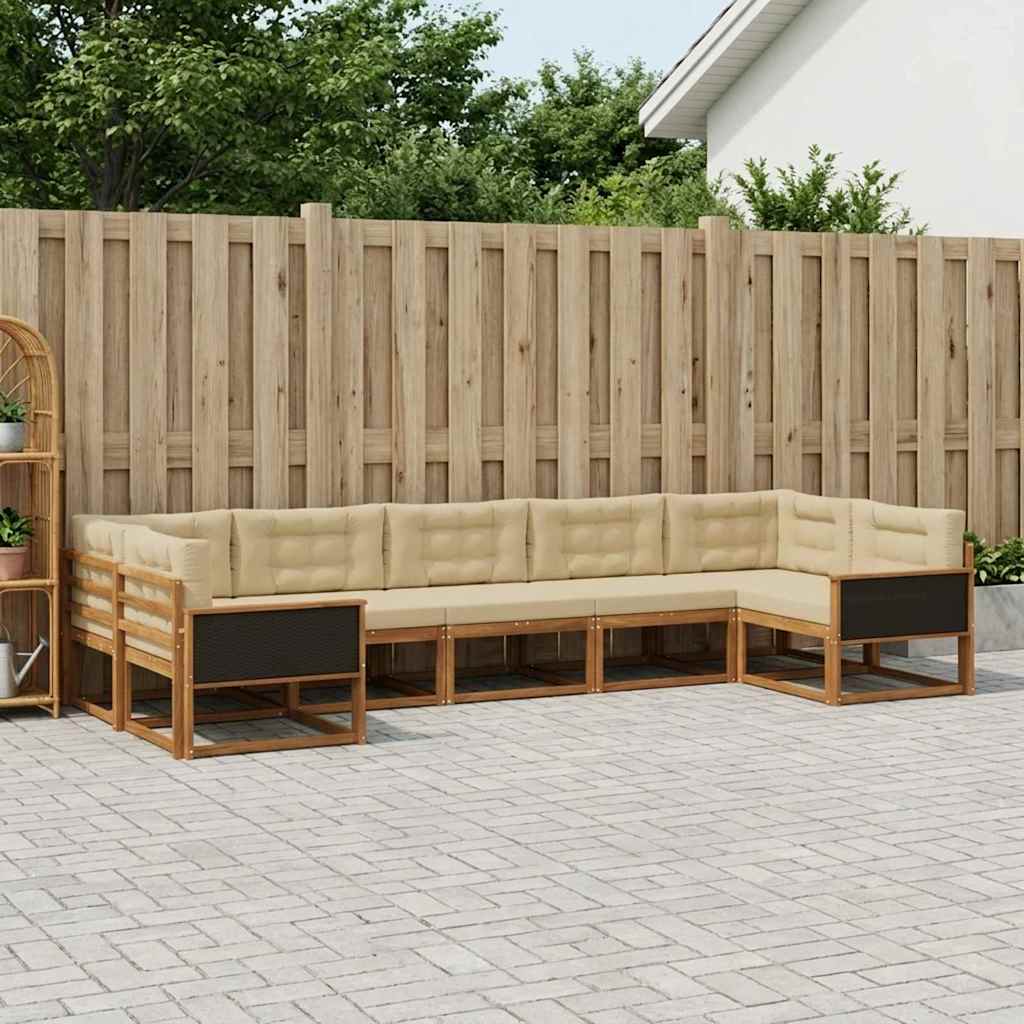 Udendørs sofagruppe med pude 7 pcs Naturlig og Beige