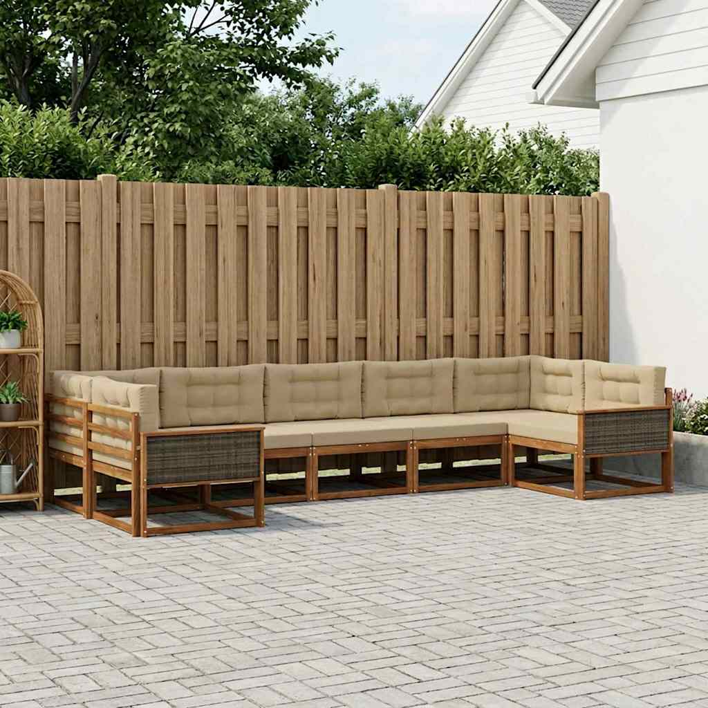 Udendørs sofagruppe med pude 7 pcs Naturlig og Beige