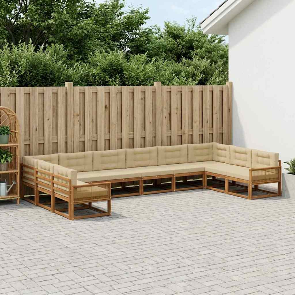 Udendørs sofagruppe med pude 10 pcs Naturlig og Beige