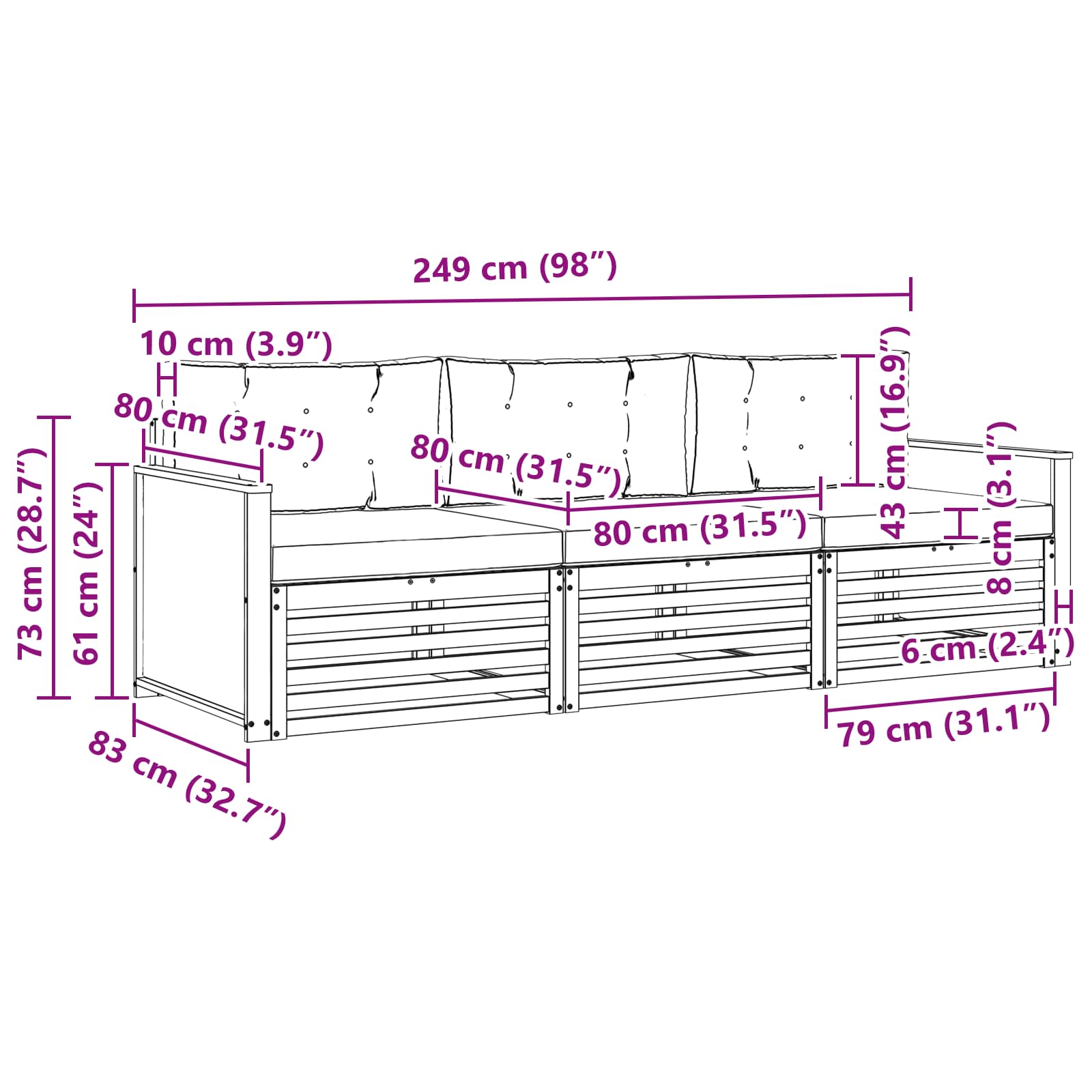 Udendørs sofagruppe med pude 3 pcs Naturfarvet og lysegrå
