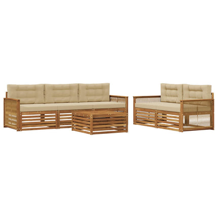 Udendørs sofagruppe med pude 6 pcs Naturlig og Beige