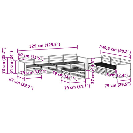Udendørs sofagruppe 8 pcs Naturfarvet 79 x 79 x 37 cm
