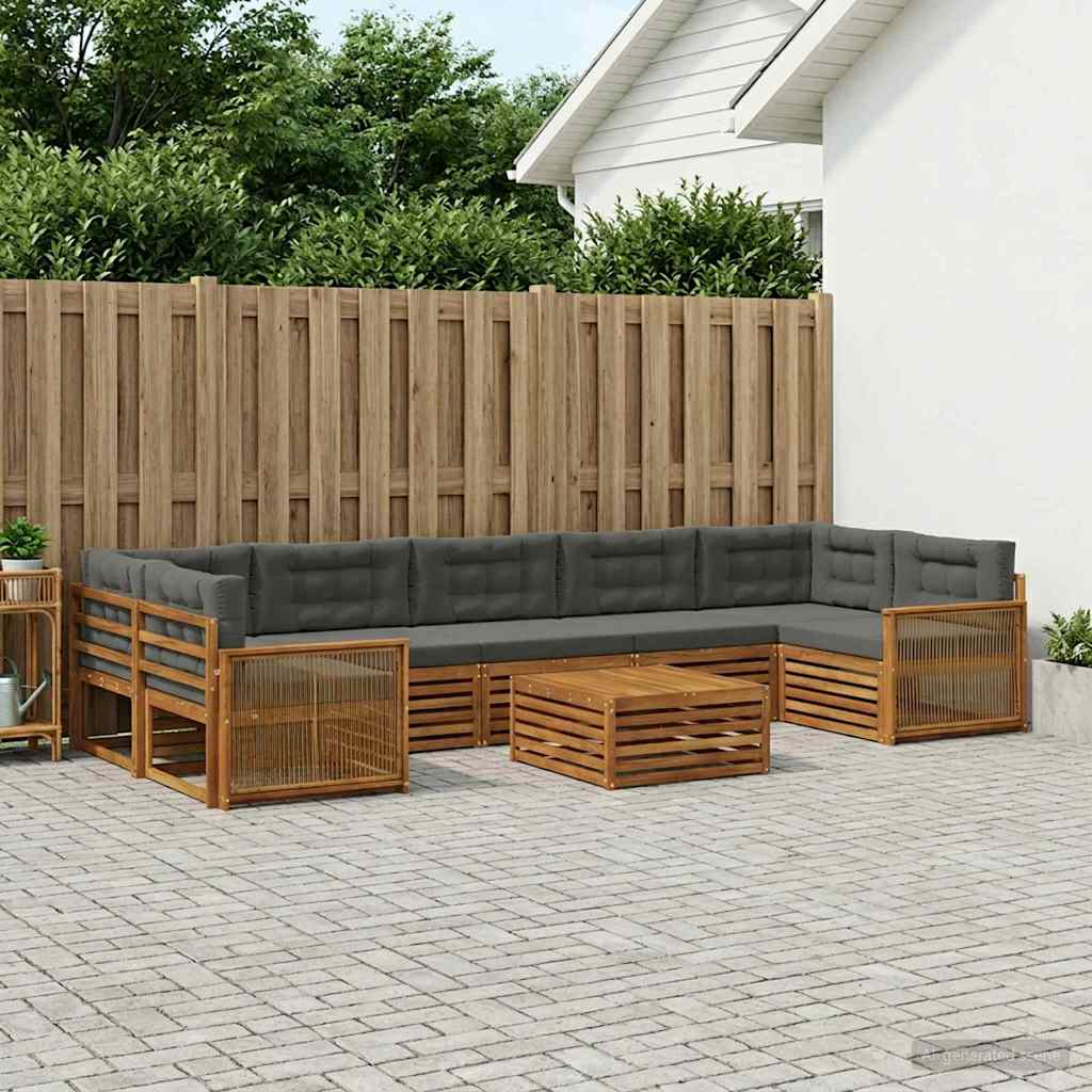 Udendørs sofagruppe med pude 8 pcs Naturlig og Antracit
