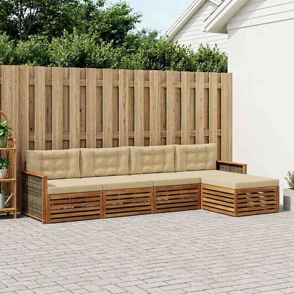 Udendørs sofagruppe med pude 5 pcs Naturlig og Beige
