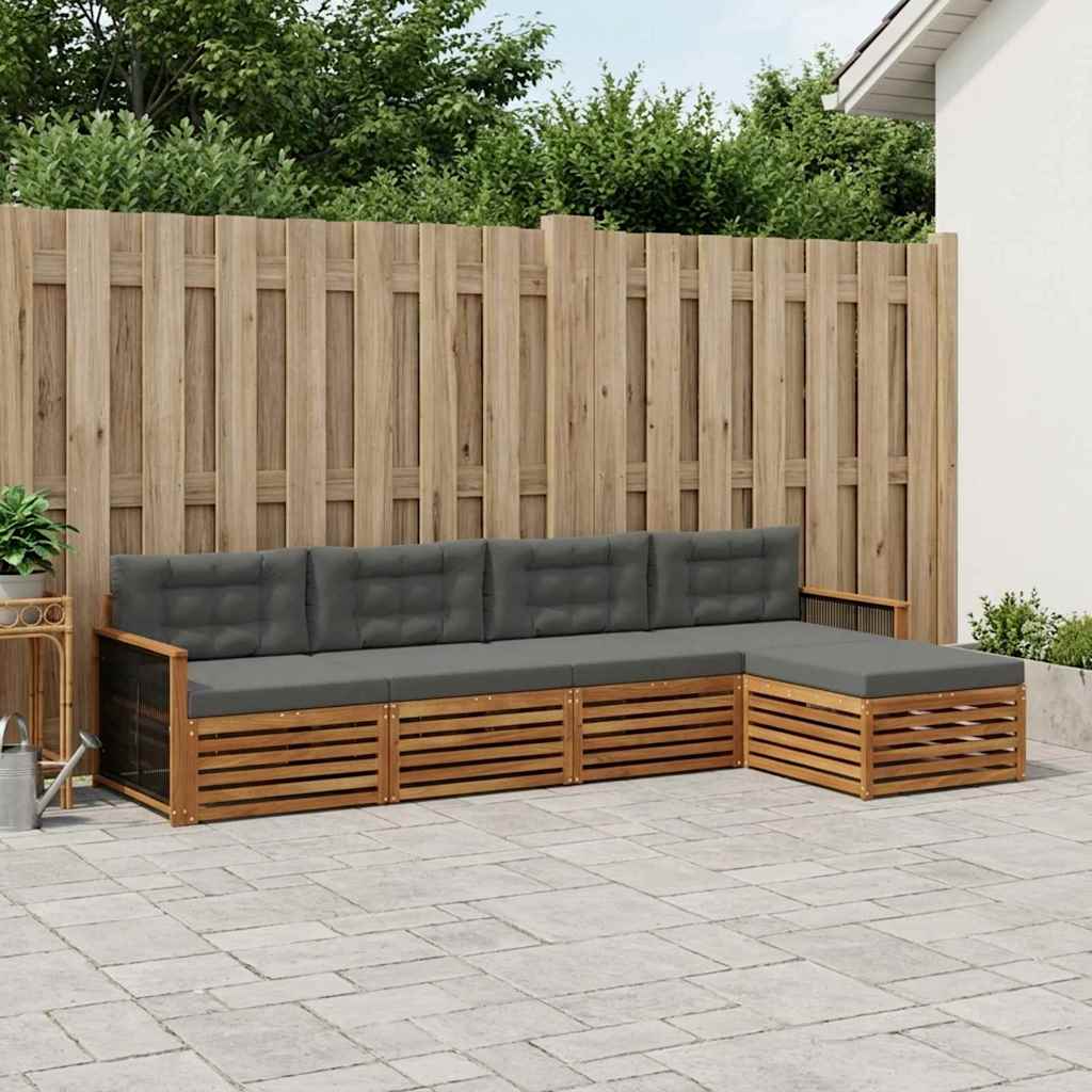 Udendørs sofagruppe med pude 5 pcs Naturlig og Antracit