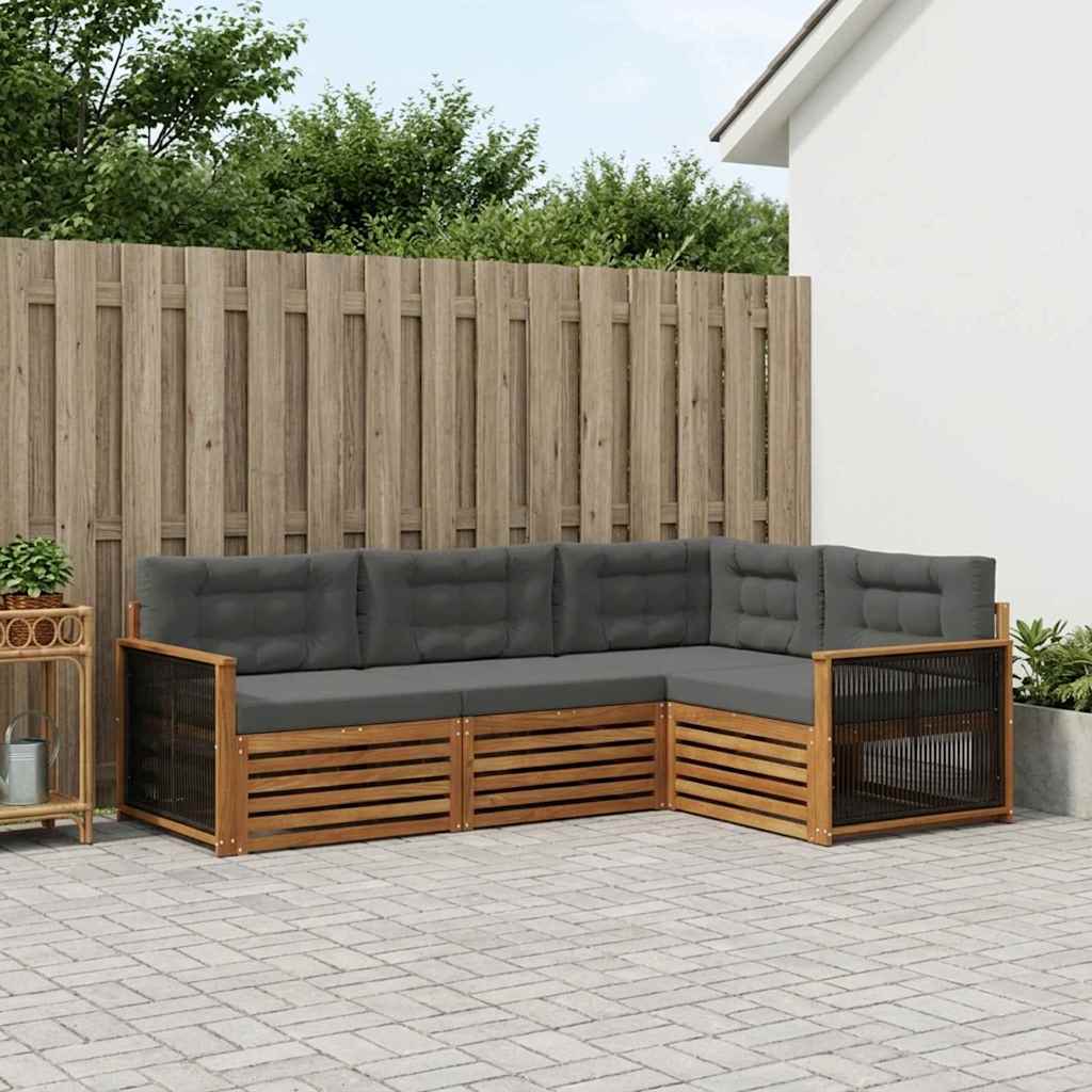 Udendørs sofagruppe med pude 4 pcs Naturlig og Antracit
