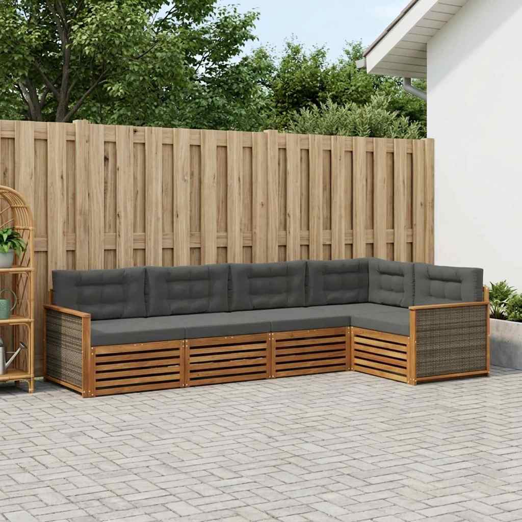 Udendørs sofagruppe med pude 5 pcs Naturlig og Antracit