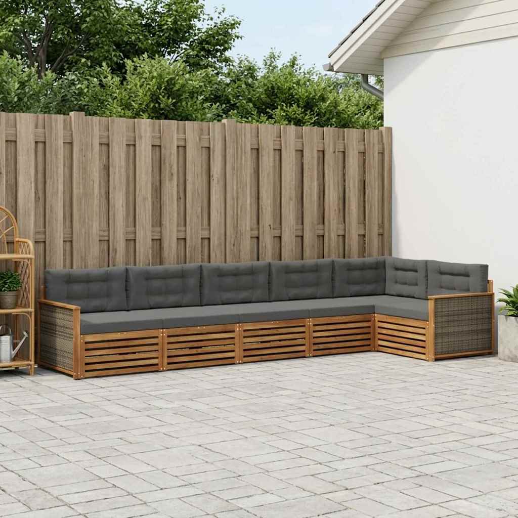 Udendørs sofagruppe med pude 6 pcs Naturlig og Antracit