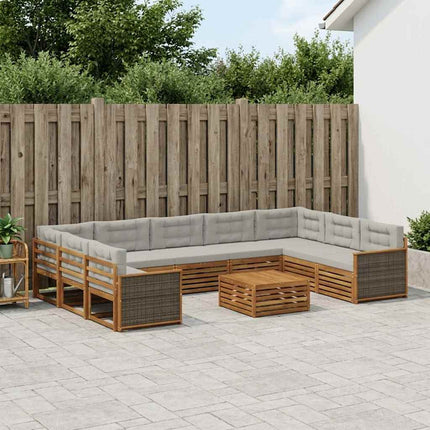Udendørs sofagruppe med pude 10 pcs Naturfarvet og lysegrå