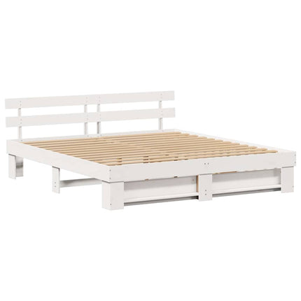 Sengestel med hovedgærde Hvid 180 x 200 cm Massiv fyrretræ