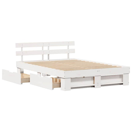 Sengestel med hovedgærde Hvid 160 x 200 cm Massiv fyrretræ