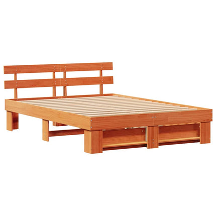 Sengestel med hovedgærde Voks brun 160 x 200 cm Massiv fyrretræ