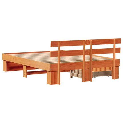 Sengestel med hovedgærde Voks brun 160 x 200 cm Massiv fyrretræ
