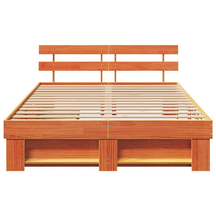 Sengestel med hovedgærde Voks brun 160 x 200 cm Massiv fyrretræ