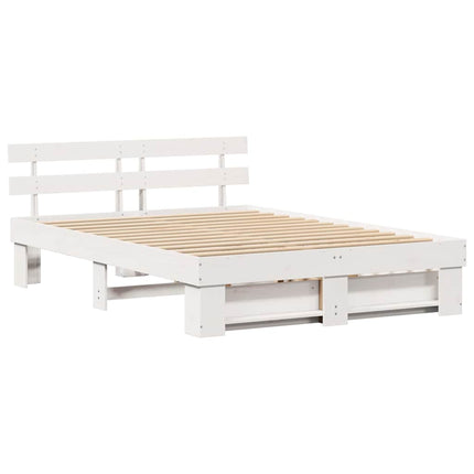 Sengestel med hovedgærde Hvid 140 x 200 cm Massiv fyrretræ